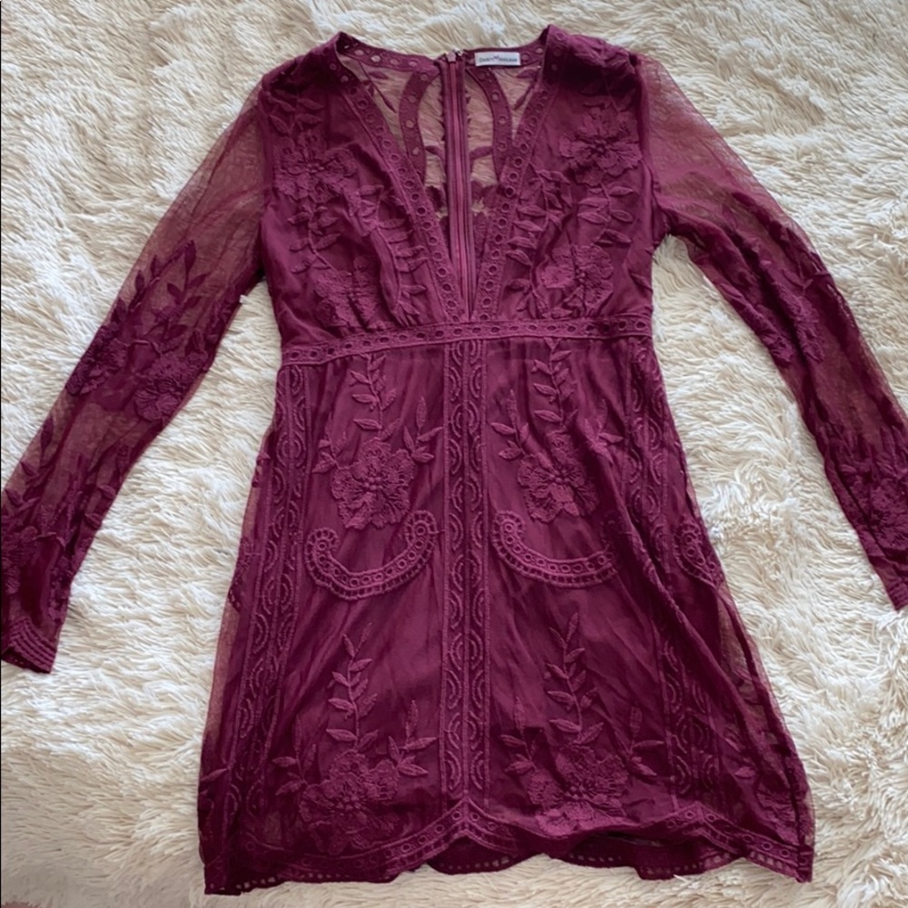 Dainty Hooligan Burgundy Long Sleeve Lace Dress